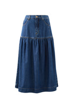 Load image into Gallery viewer, Drop Waist Denim Midi Skirt