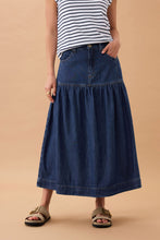 Load image into Gallery viewer, Drop Waist Denim Midi Skirt