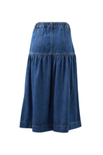 Load image into Gallery viewer, Drop Waist Denim Midi Skirt