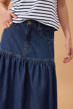 Load image into Gallery viewer, Drop Waist Denim Midi Skirt
