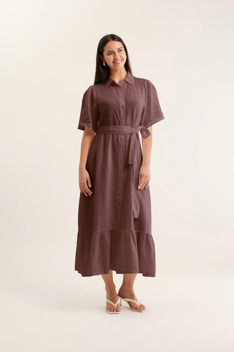 Emma Linen Dress In Choc