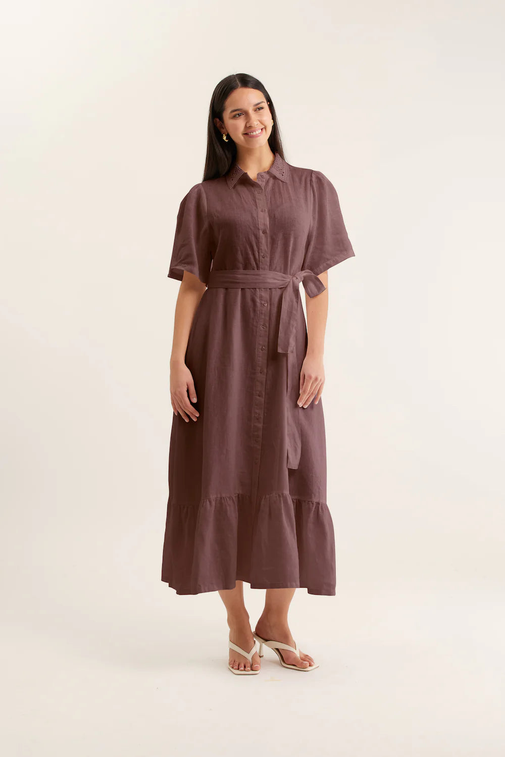 Emma Linen Dress In Choc