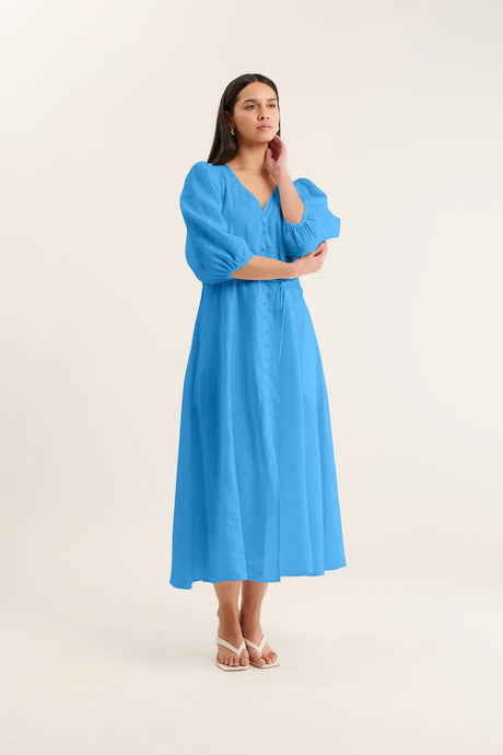 Maya Linen Dress in Cornflower