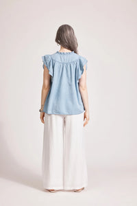 Melenia Denim Frill Top | Denim
