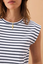 Load image into Gallery viewer, Extended Shoulder Tee|Navy Stripe