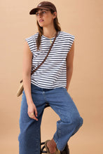 Load image into Gallery viewer, Extended Shoulder Tee|Navy Stripe