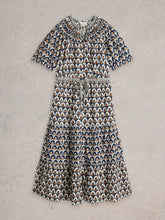 Load image into Gallery viewer, Ariel Tiered Woven Dress | Navy Print