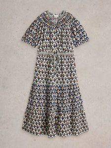 Ariel Tiered Woven Dress | Navy Print