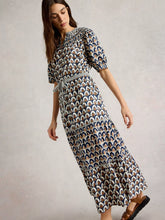 Load image into Gallery viewer, Ariel Tiered Woven Dress | Navy Print