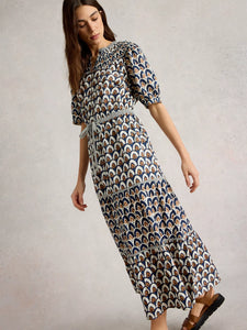 Ariel Tiered Woven Dress | Navy Print