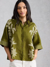 Load image into Gallery viewer, Cassie Linen Shirt | Green Print