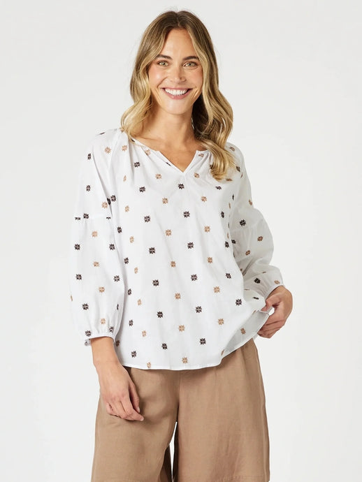 Rattan Embroidery Top | White/ Natural