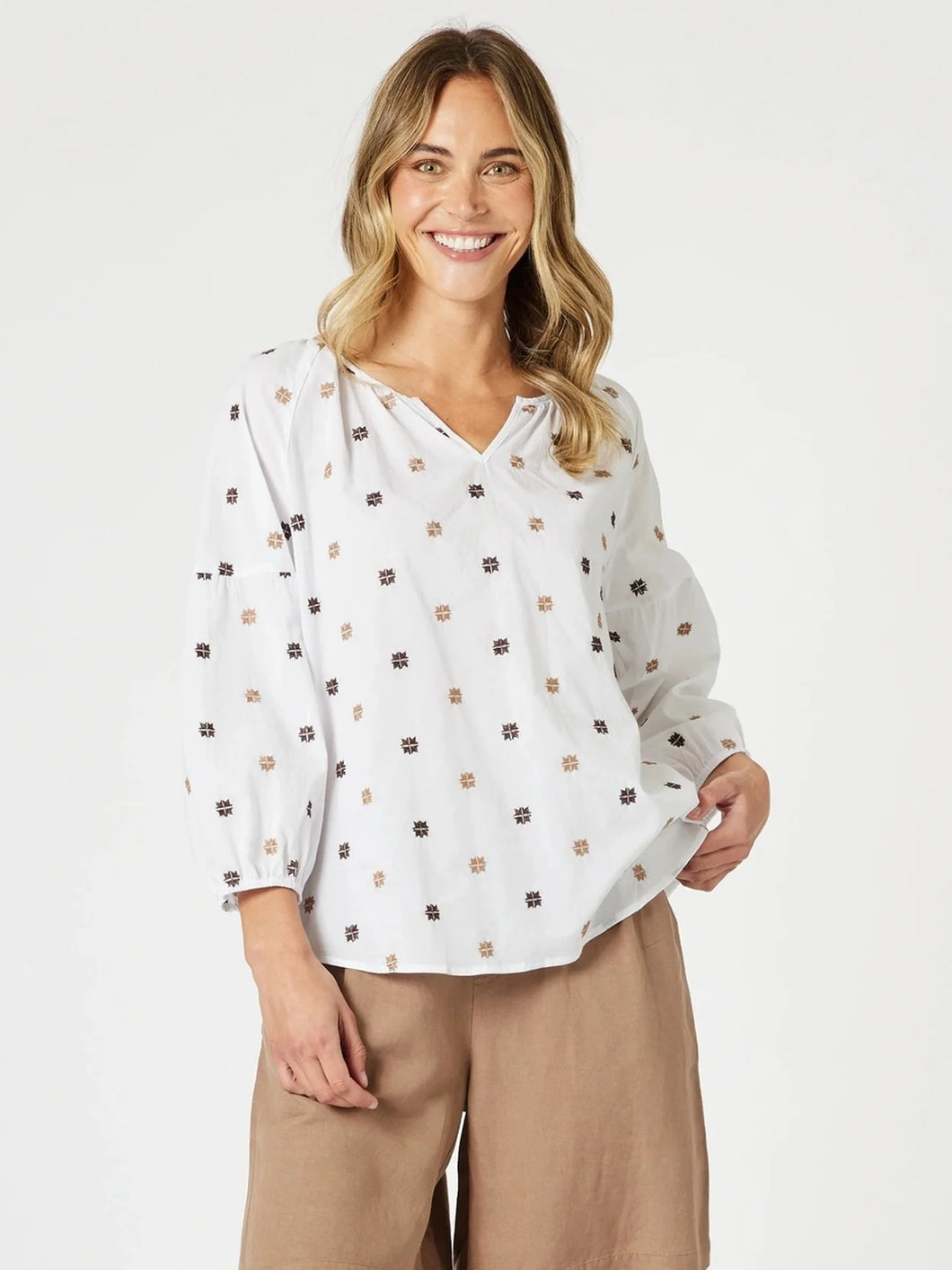 Rattan Embroidery Top | White/ Natural