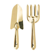 Load image into Gallery viewer, Gold gardening tools on a white background.