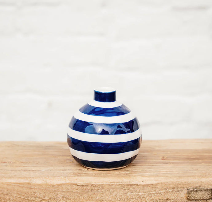 Round Bud Vase | Classic Blue Stripe