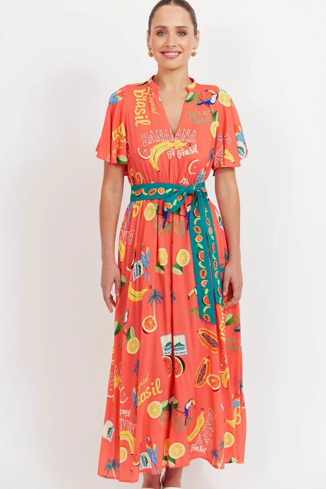 Cabana V Neck Dress | Brasil Coral