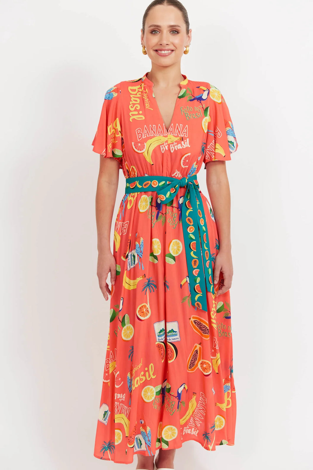 Cabana V Neck Dress | Brasil Coral
