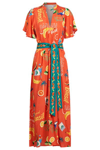 Cabana V Neck Dress | Brasil Coral
