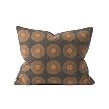 Load image into Gallery viewer, Decorative pillow with brown circle pattern on a gray background