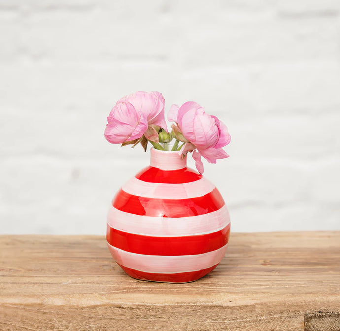 Round Bud Vase | Pink & Red Stripe