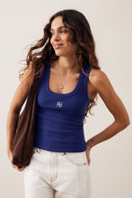 Load image into Gallery viewer, Zoe Contour Rib Scoop Tank | Polo Blue/Butter Monogram