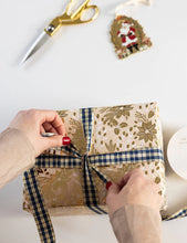 Load image into Gallery viewer, Navy and Gold Foil Tartan Ribbon