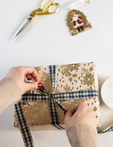 Navy and Gold Foil Tartan Ribbon