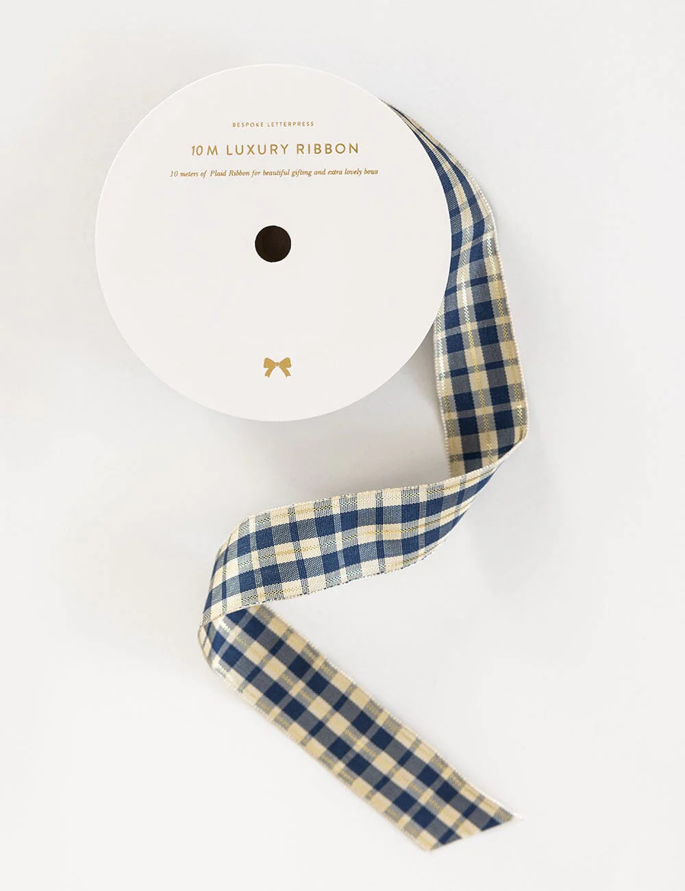 Navy and Gold Foil Tartan Ribbon