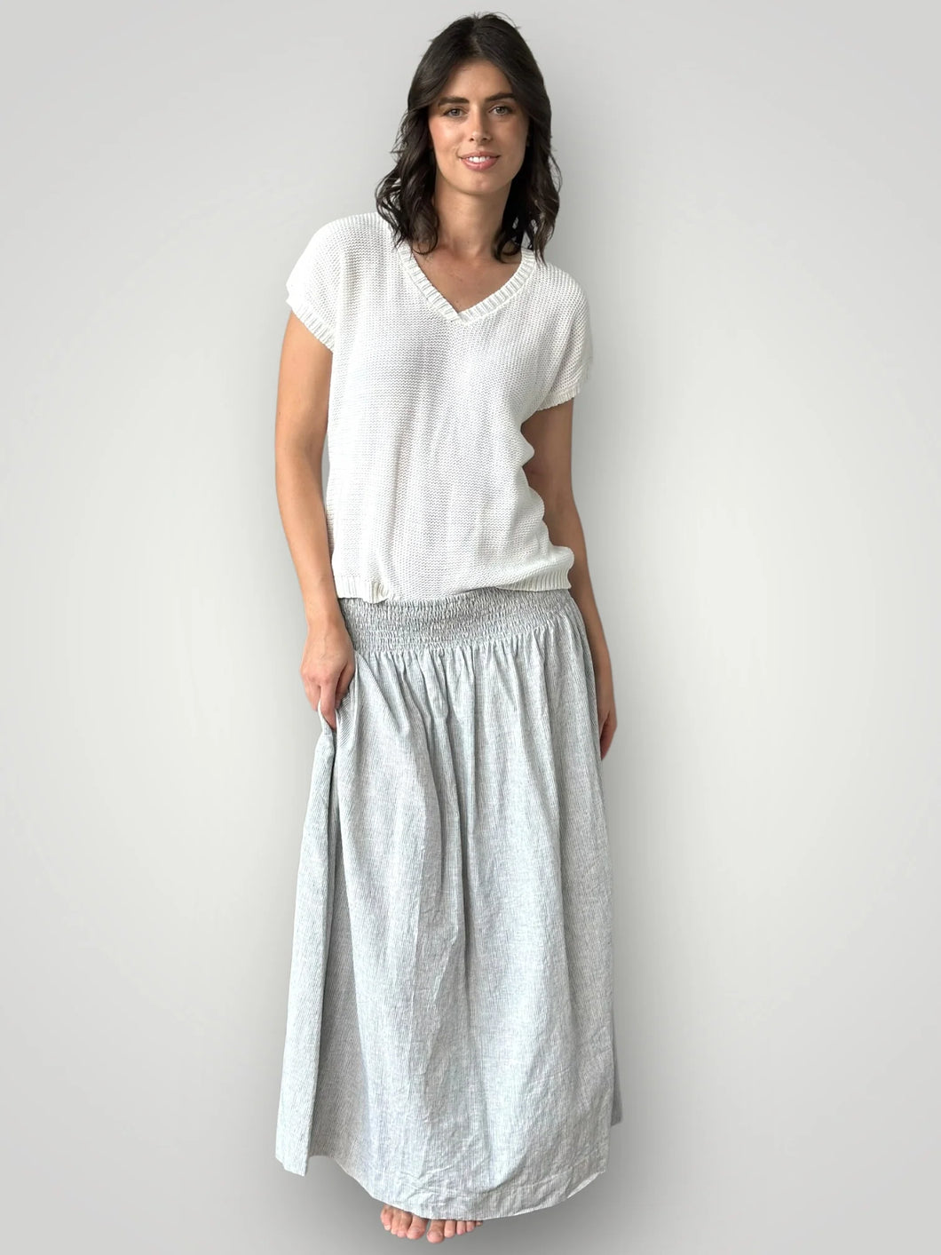 Lulu Skirt | Fine Grey Stripe
