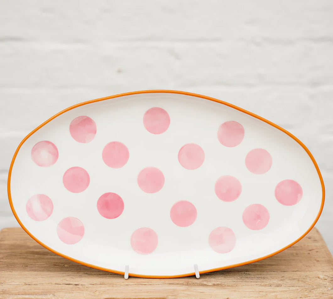 Small Oval Platter | Pink Spot and Orange Rim