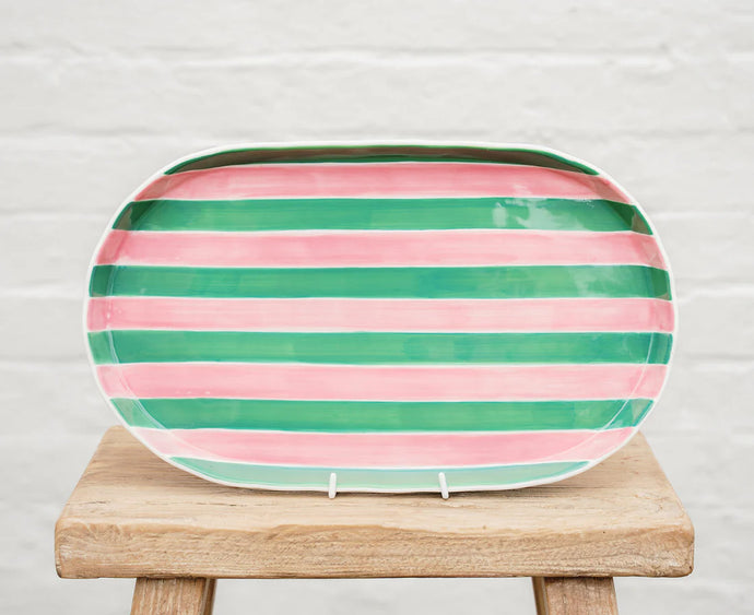 Oval Platter | Pink & Green stripes