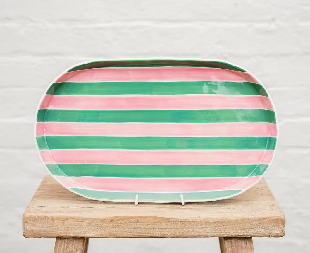 Oval Platter | Pink & Green stripes