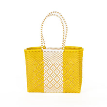 Load image into Gallery viewer, Yellow and White Basket with Geometric Pattern in a medium size