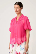Load image into Gallery viewer, Selini Braided Neck Viscose Chiffon Blouse in Celosia Pink