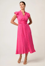 Load image into Gallery viewer, Athena Cupro Viscose Flutter Sleeve Dress in Celosia Pink