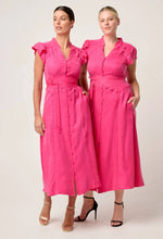 Load image into Gallery viewer, Athena Cupro Viscose Flutter Sleeve Dress in Celosia Pink