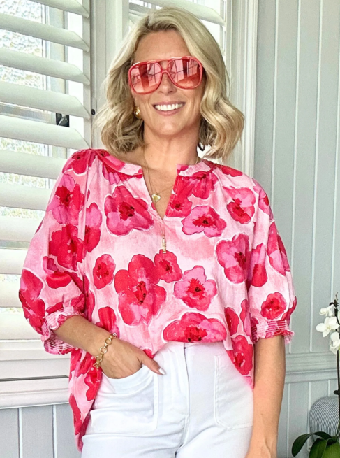 Pink Poppy Floral Blouse