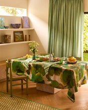 Load image into Gallery viewer, Wild Pansy Verde Linen Tablecloth | Large
