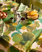 Load image into Gallery viewer, Wild Pansy Verde Linen Tablecloth | Large