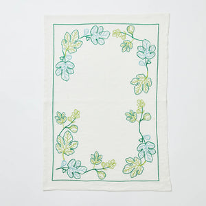 Fig Green Embroidered Tea Towel