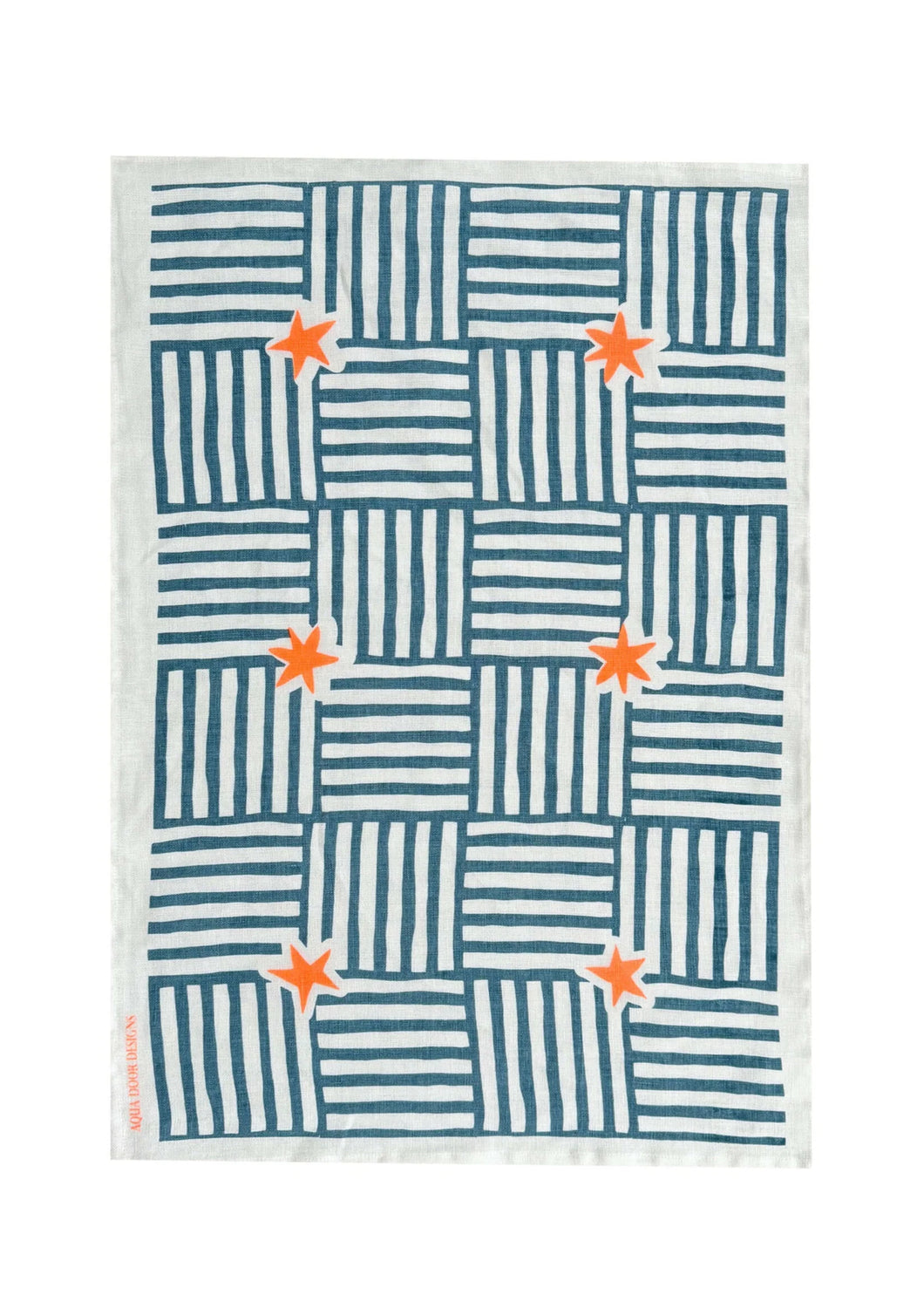 Capri Linen Tea Towel | Blue + Neon Orange