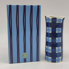 Load image into Gallery viewer, Navy &amp; Cornflower Blue Gingham Vase