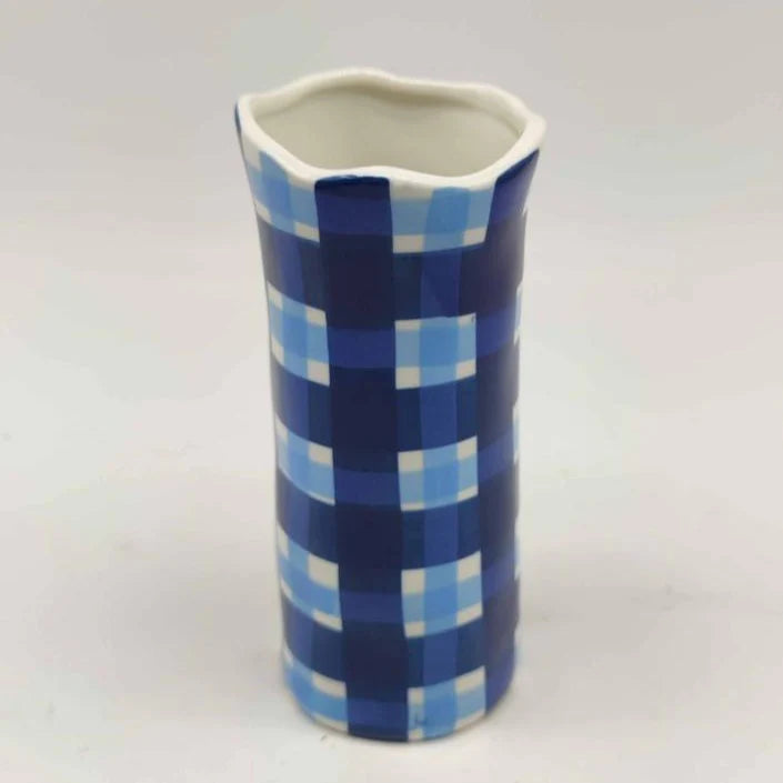 Navy & Cornflower Blue Gingham Vase