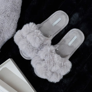Cosy Luxe Pom Pom Slippers | Grey