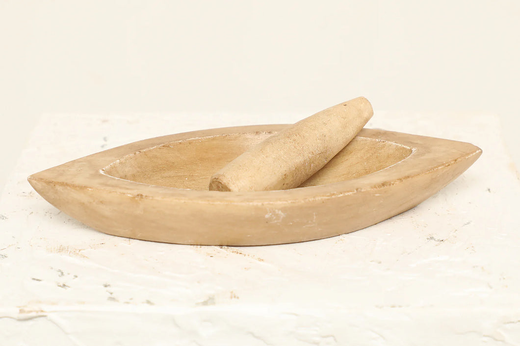 Beige Marble Mortar and Pestle
