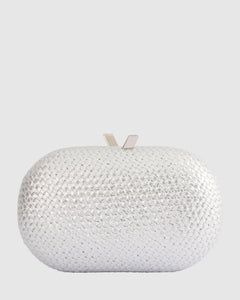 Lucia Woven Oval Clutch | Silver
