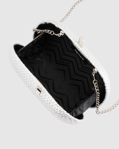 Lucia Woven Oval Clutch | Silver