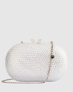 Lucia Woven Oval Clutch | Silver