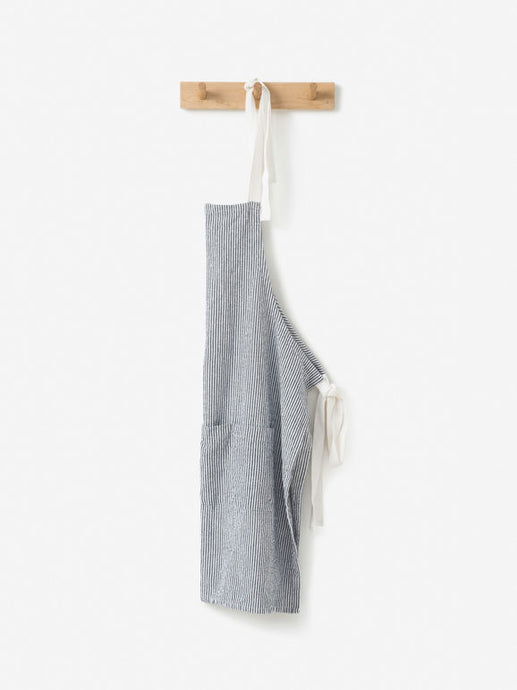 Stripe Washed Cotton Apron | Navy
