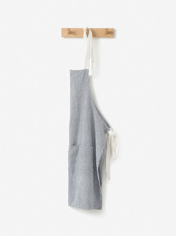 Stripe Washed Cotton Apron | Navy